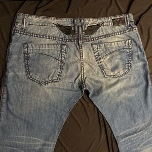 Robins Jeans Marlon Patch Blue Embroidered Wings Straight Leg 44